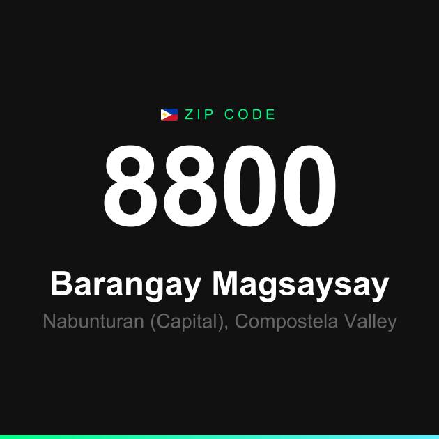 Shareable ZIP code 8800 card for Barangay Magsaysay