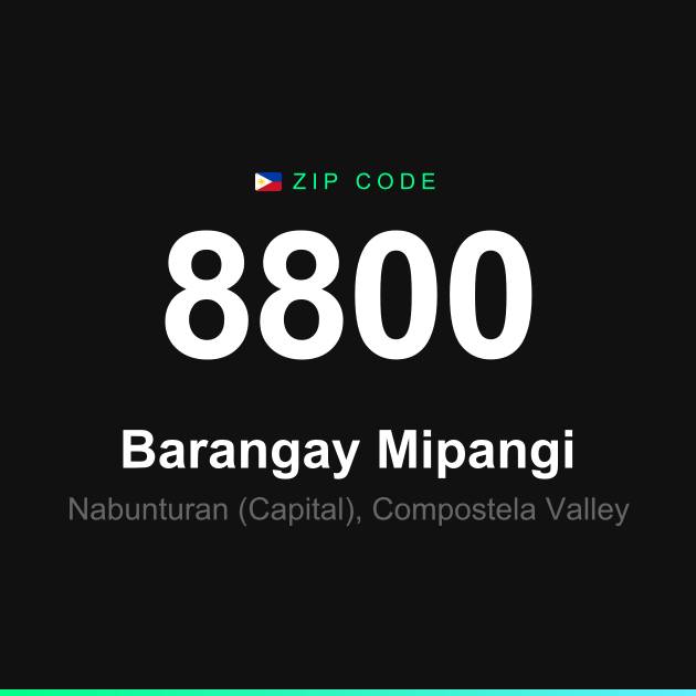Shareable ZIP code 8800 card for Barangay Mipangi