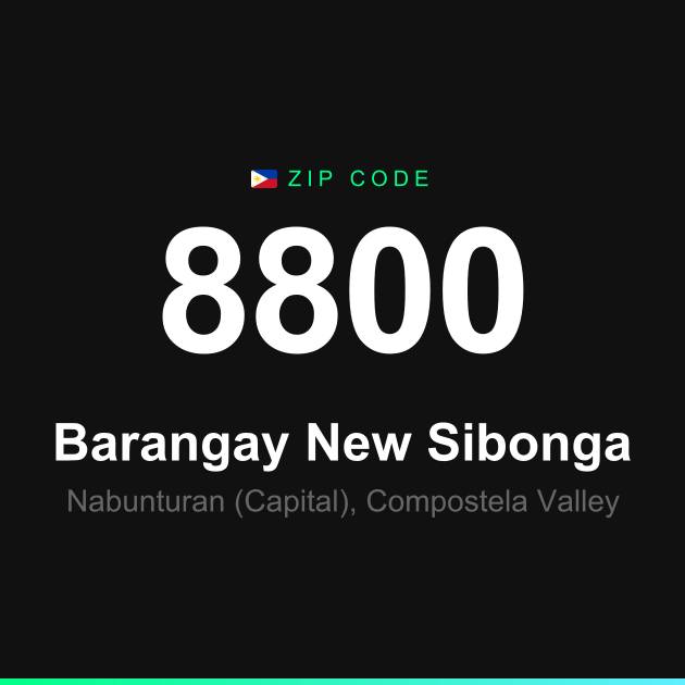 Shareable ZIP code 8800 card for Barangay New Sibonga