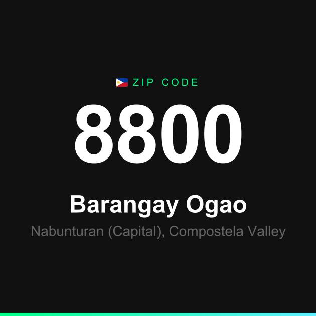 Shareable ZIP code 8800 card for Barangay Ogao
