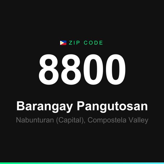 Shareable ZIP code 8800 card for Barangay Pangutosan