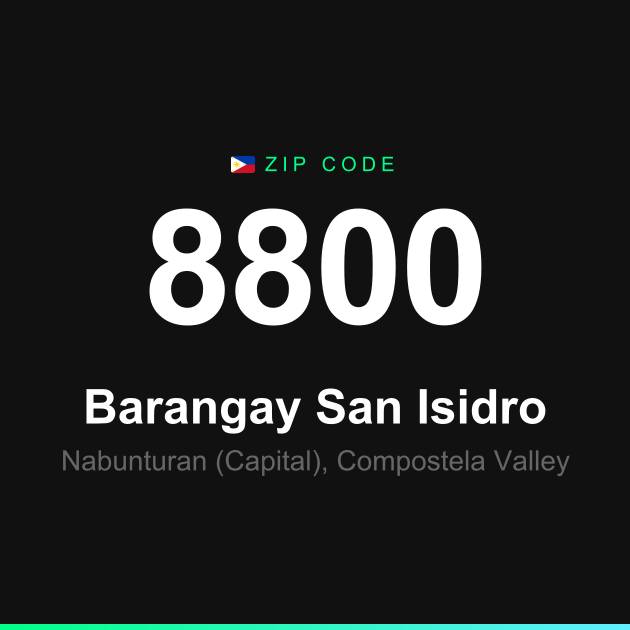 Shareable ZIP code 8800 card for Barangay San Isidro