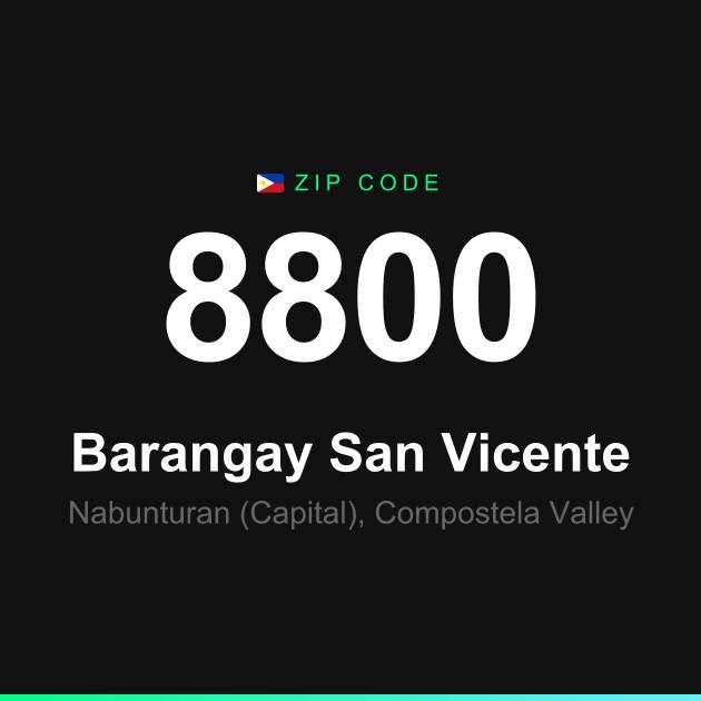 Shareable ZIP code 8800 card for Barangay San Vicente