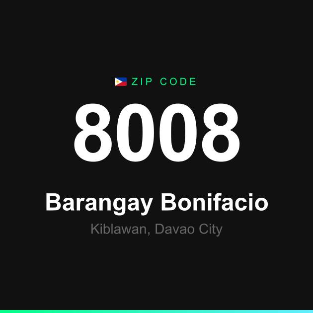 Shareable ZIP code 8008 card for Barangay Bonifacio