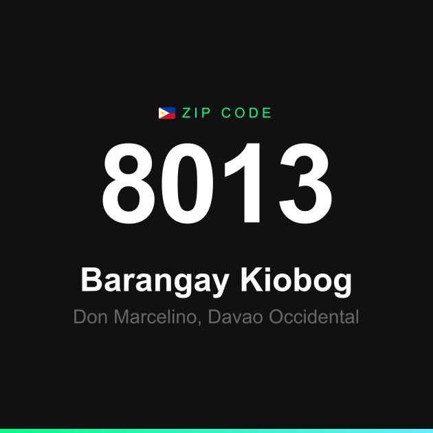 Shareable ZIP code 8013 card for Barangay Kiobog