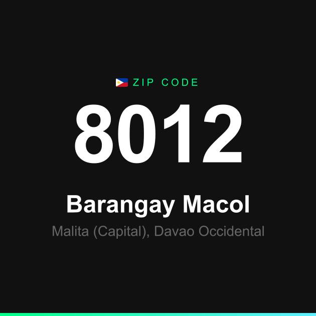 Shareable ZIP code 8012 card for Barangay Macol