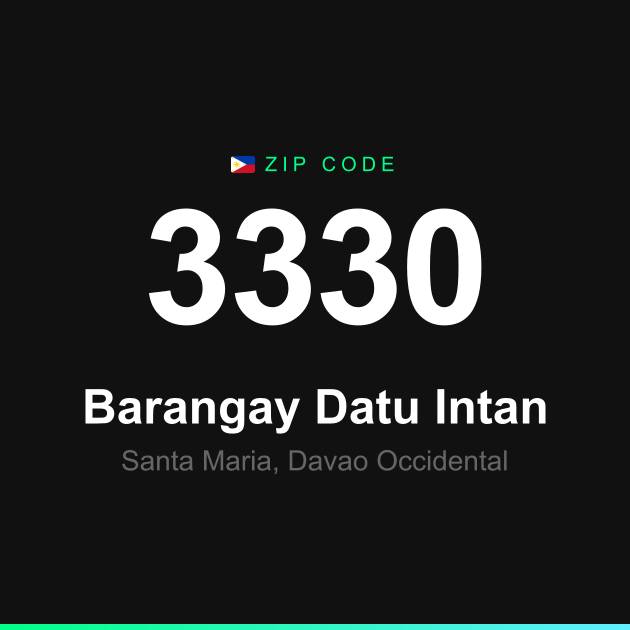 Shareable ZIP code 3330 card for Barangay Datu Intan