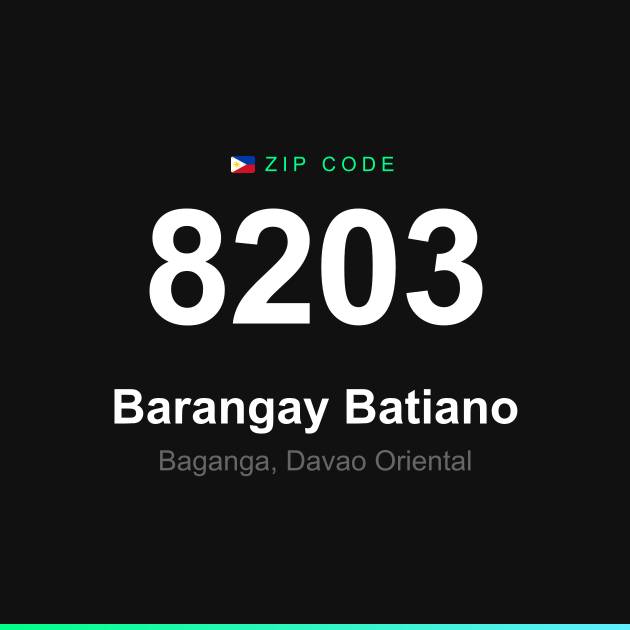 Shareable ZIP code 8203 card for Barangay Batiano