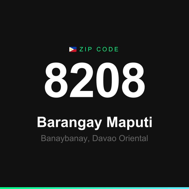 Shareable ZIP code 8208 card for Barangay Maputi