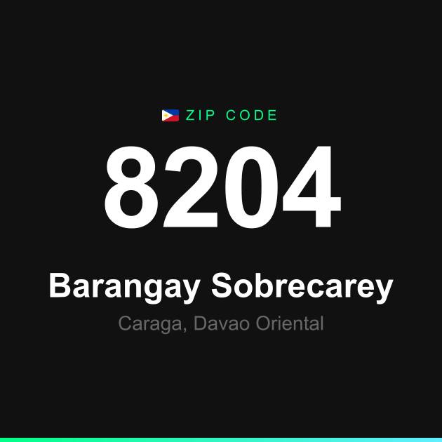 Shareable ZIP code 8204 card for Barangay Sobrecarey