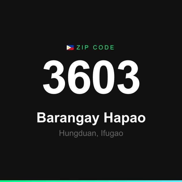 Shareable ZIP code 3603 card for Barangay Hapao