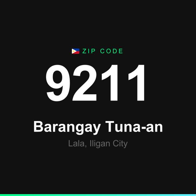 Shareable ZIP code 9211 card for Barangay Tuna-an