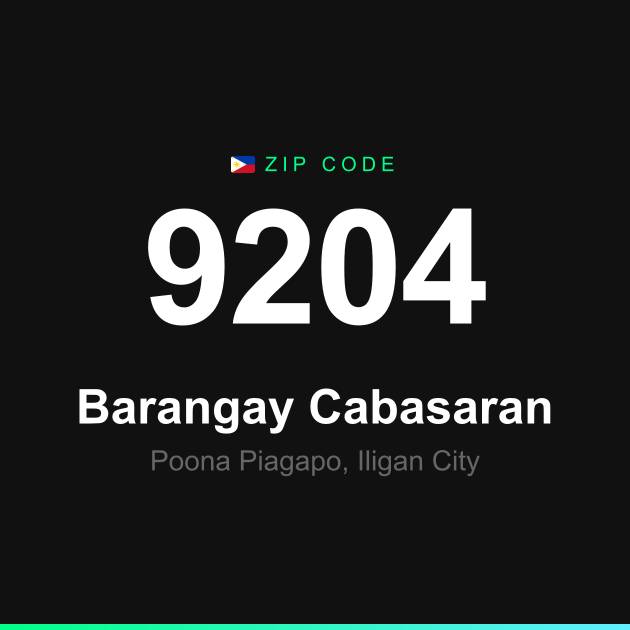 Shareable ZIP code 9204 card for Barangay Cabasaran