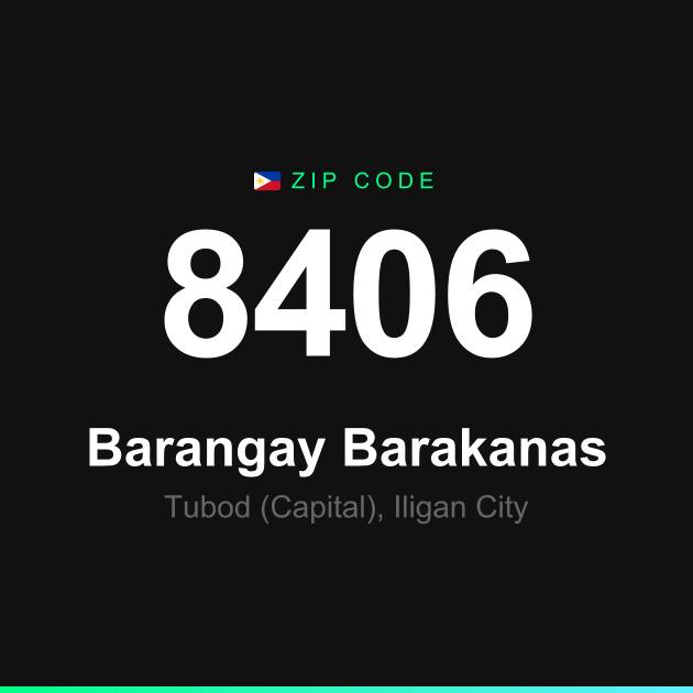 Shareable ZIP code 8406 card for Barangay Barakanas