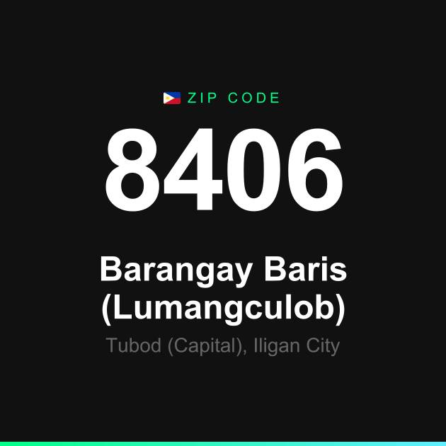 Shareable ZIP code 8406 card for Barangay Baris (Lumangculob)