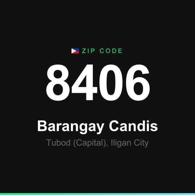 Shareable ZIP code 8406 card for Barangay Candis