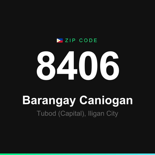Shareable ZIP code 8406 card for Barangay Caniogan