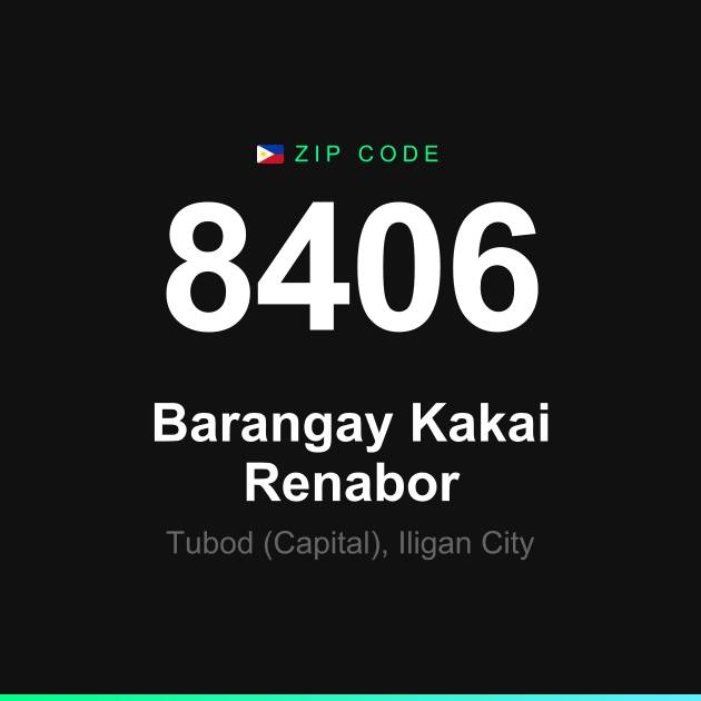 Shareable ZIP code 8406 card for Barangay Kakai Renabor
