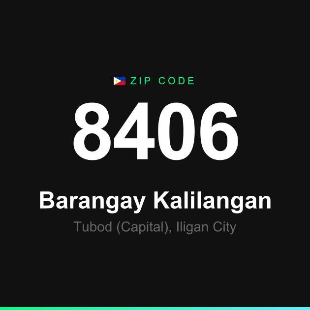 Shareable ZIP code 8406 card for Barangay Kalilangan