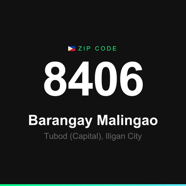 Shareable ZIP code 8406 card for Barangay Malingao