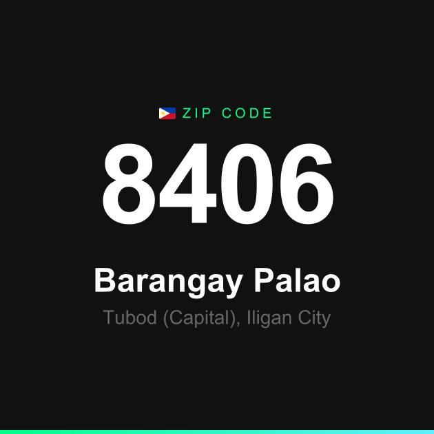 Shareable ZIP code 8406 card for Barangay Palao