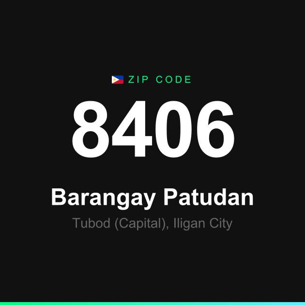 Shareable ZIP code 8406 card for Barangay Patudan