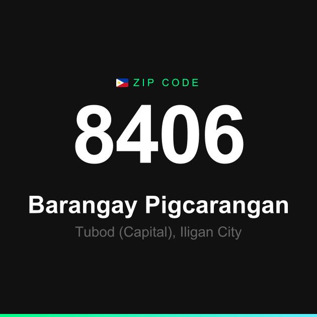 Shareable ZIP code 8406 card for Barangay Pigcarangan