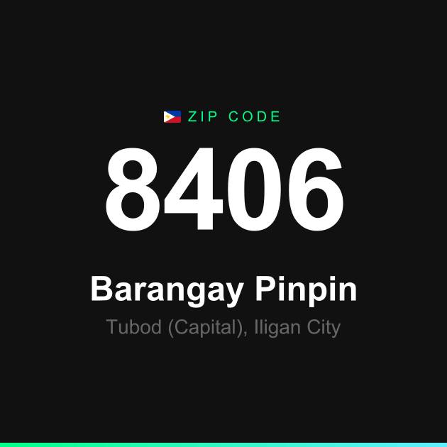 Shareable ZIP code 8406 card for Barangay Pinpin