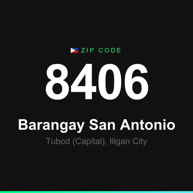 Shareable ZIP code 8406 card for Barangay San Antonio