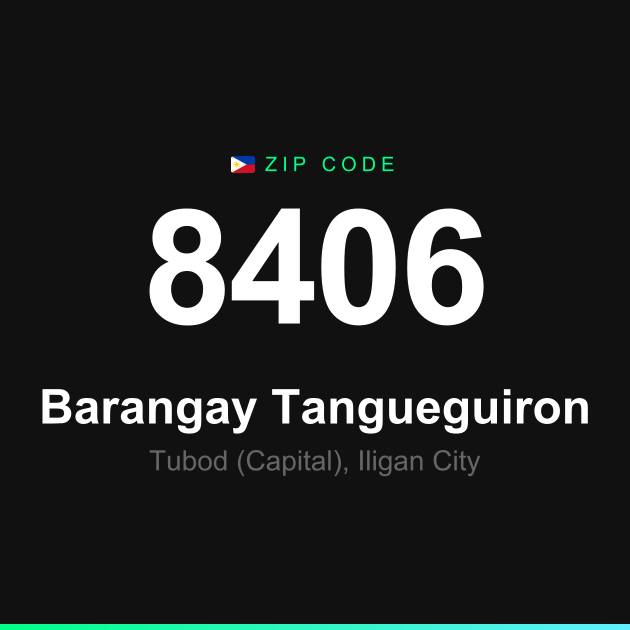 Shareable ZIP code 8406 card for Barangay Tangueguiron