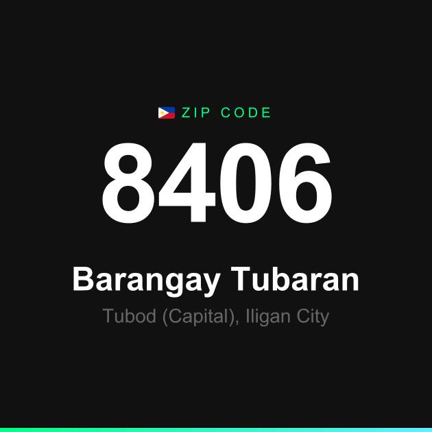 Shareable ZIP code 8406 card for Barangay Tubaran