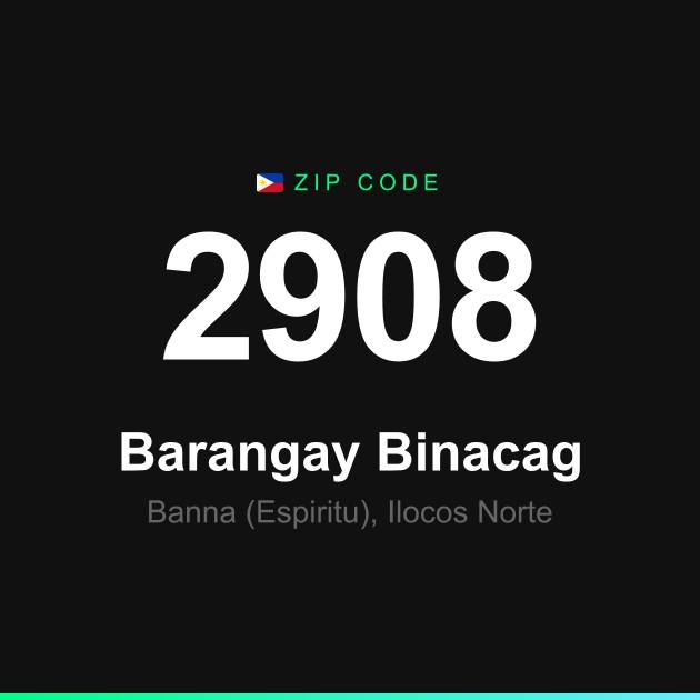 Shareable ZIP code 2908 card for Barangay Binacag
