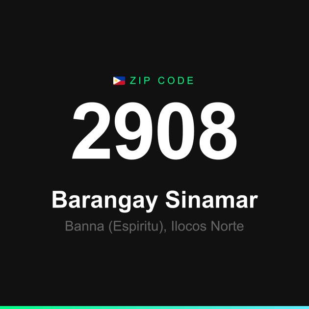 Shareable ZIP code 2908 card for Barangay Sinamar