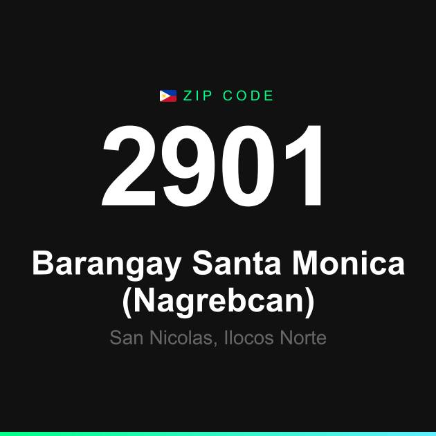 Shareable ZIP code 2901 card for Barangay Santa Monica (Nagrebcan)