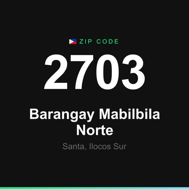 Shareable ZIP code 2703 card for Barangay Mabilbila Norte