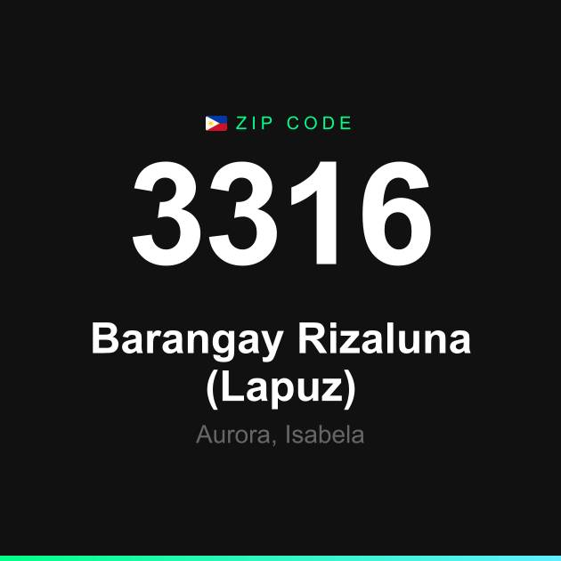 Shareable ZIP code 3316 card for Barangay Rizaluna (Lapuz)