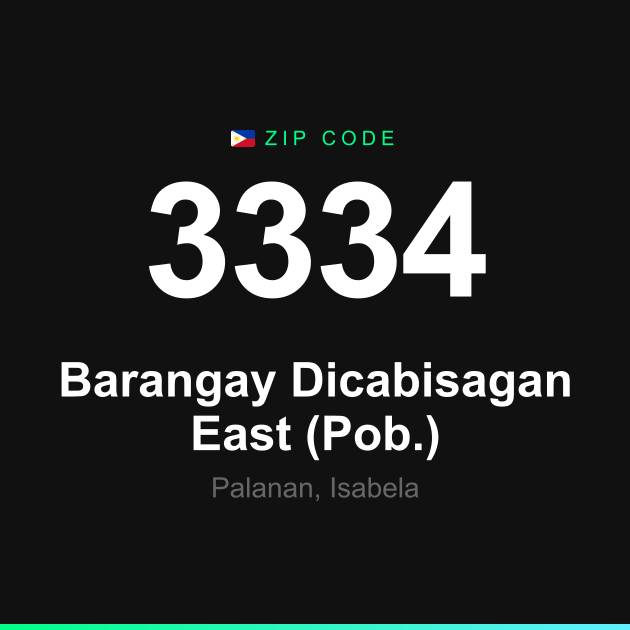 Shareable ZIP code 3334 card for Barangay Dicabisagan East (Pob.)