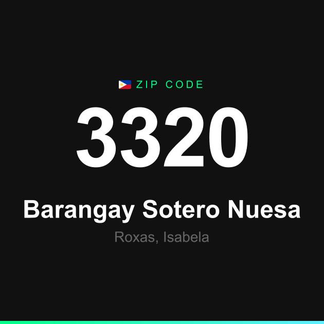 Shareable ZIP code 3320 card for Barangay Sotero Nuesa