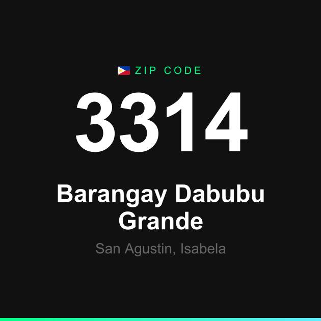 Shareable ZIP code 3314 card for Barangay Dabubu Grande