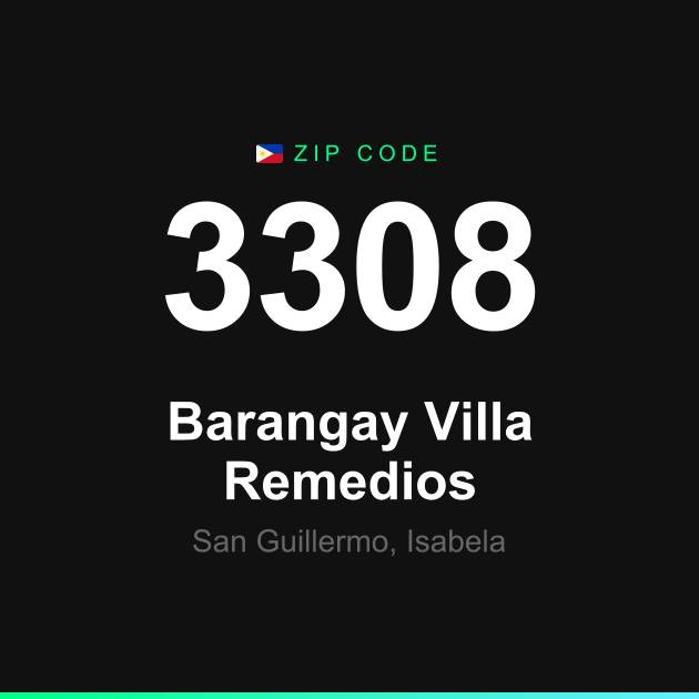 Shareable ZIP code 3308 card for Barangay Villa Remedios