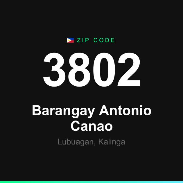 Shareable ZIP code 3802 card for Barangay Antonio Canao