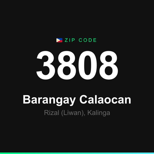 Shareable ZIP code 3808 card for Barangay Calaocan