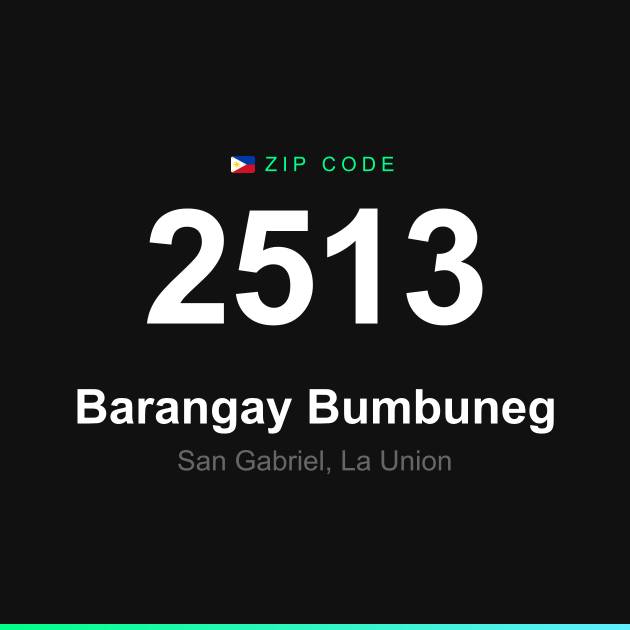 Shareable ZIP code 2513 card for Barangay Bumbuneg