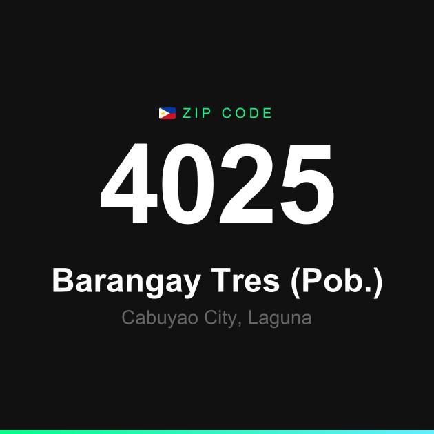 Shareable ZIP code 4025 card for Barangay Tres (Pob.)