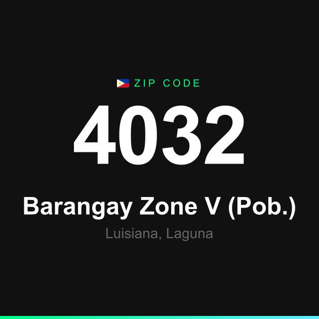 Shareable ZIP code 4032 card for Barangay Zone V (Pob.)