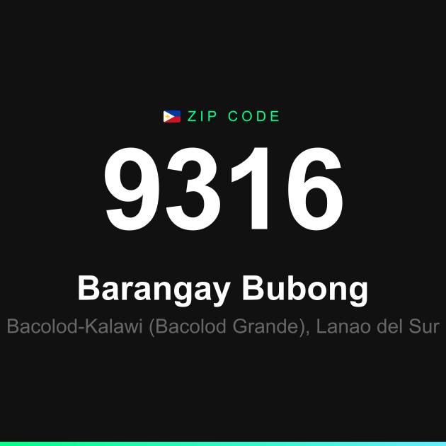 Shareable ZIP code 9316 card for Barangay Bubong