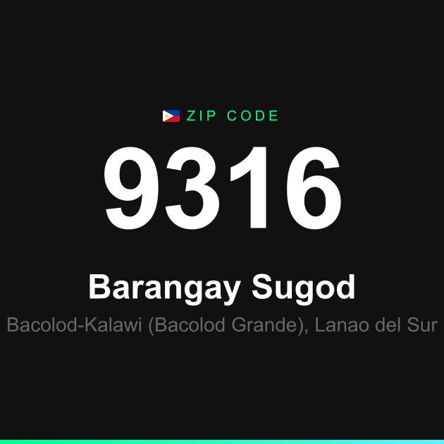Shareable ZIP code 9316 card for Barangay Sugod