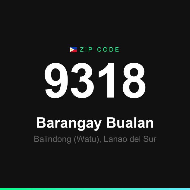 Shareable ZIP code 9318 card for Barangay Bualan