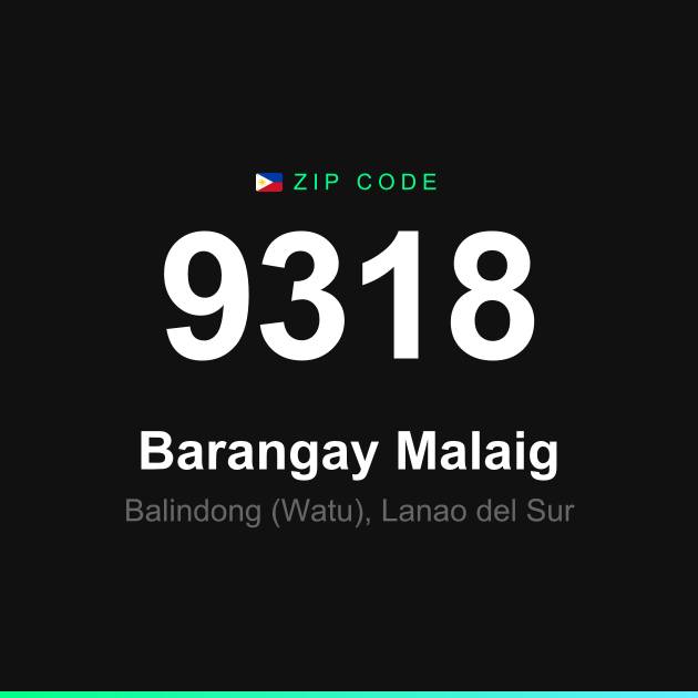 Shareable ZIP code 9318 card for Barangay Malaig