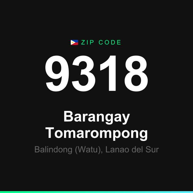 Shareable ZIP code 9318 card for Barangay Tomarompong